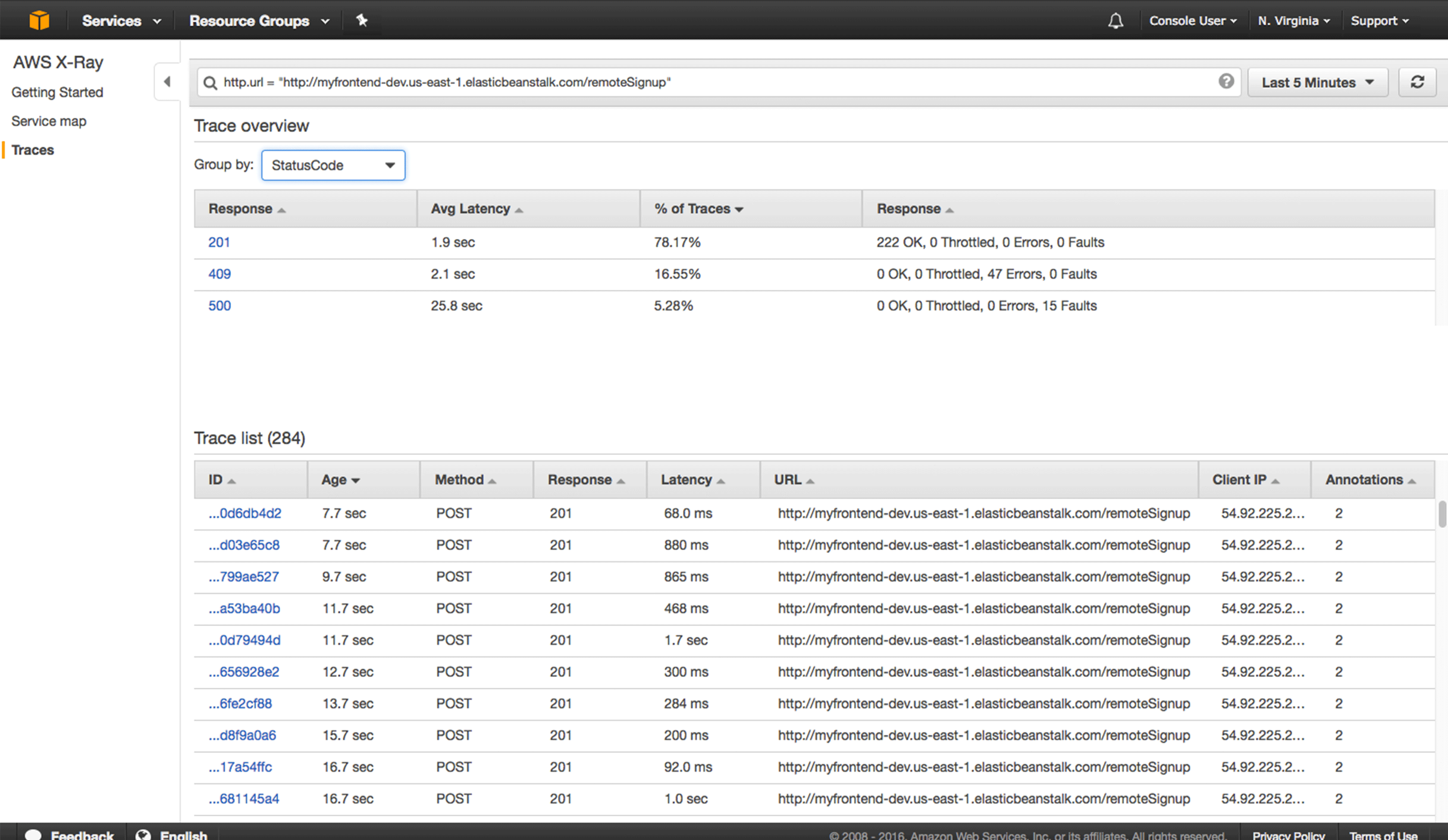 screenshot of AWS X-Ray